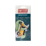 Lemon Scooter Air Freshener, yellow scooter shape with a fresh lemon scent, hanging in a vehicle