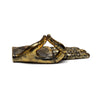 Horizontal angled view of a decorative gold and black Incense Holder, shaped like a Buddha hand with intricate henna-style patterns, designed to function as an ashcatcher.