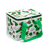 Angled view of a white cool bag, featuring a repeated pattern of green Minecraft Creepers, red TNT blocks, and 'SSS...BOOM!' text, with a green zipper and green fabric handle visible.