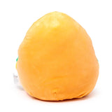 Orange, rounded plush burger toy, showing its smooth back.
