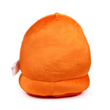 Squidglys Foodiemals Tony the Pizza plush toy, back view. Soft, rounded orange plush toy with a care label visible on the side.