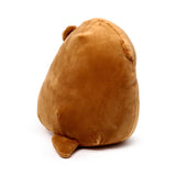 Angled rear view of a soft, brown Henry the Otter plush toy.