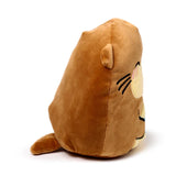 Squidglys Adoramals Henry the Otter plush toy, a brown, soft stuffed animal with an embroidered face showing whiskers and pink blushing cheeks, an angled view revealing its small tail.