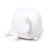 Back view of a white Squidglys Adoramals Kai the Seal plush toy, showing its rounded body, upright tail, and two small rear flippers.