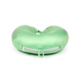 Light green plush avocado neck pillow, presented in its U-shape with a white zip and small fabric loop visible along the bottom edge.
