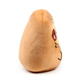 Side-angled view of a light brown plush sloth toy, showing embroidered brown eyes, pink cheeks, a black mouth, and Zzz symbols on its face against a white background.