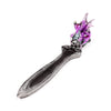 Angled view of a dark incense burner with silver detailing, featuring an amethyst-coloured dragon figure at one end.