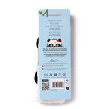 Top view of a plush white and black panda headband, Adoramals Susu the Panda, on its light blue retail packaging.