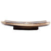 Side view of a mango wood incense holder and ashcatcher, featuring a natural wood grain with darker edges and a curved, raised profile on a white background.