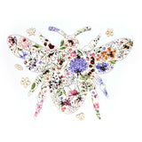 Assembled wooden bee-shaped jigsaw puzzle, featuring a colourful 'Nectar Meadows' design with flowers and smaller bees. Several uncoloured wooden pieces, including a bee and flowers, are displayed alongside.