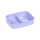 Angled view of a purple bento lunch box base, featuring two internal compartments.