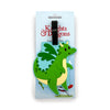 Front view of a green dragon PVC luggage tag on a light blue Knights & Dragons themed backing card.