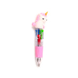 Unicorn multi-colour pen with a white and pink unicorn topper, golden horn, and a pink grip.