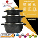 3 Piece Casserole Set - Oven-Safe - Non-Stick Stone-Like Coating & Removable Silicone Handles for Burn-Free Handling. All with Glass Lid.