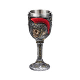Decorative Roman Soldier goblet, showing an ornate skull in a helmet with a red plume. Features antique silver and gold-coloured detailing.