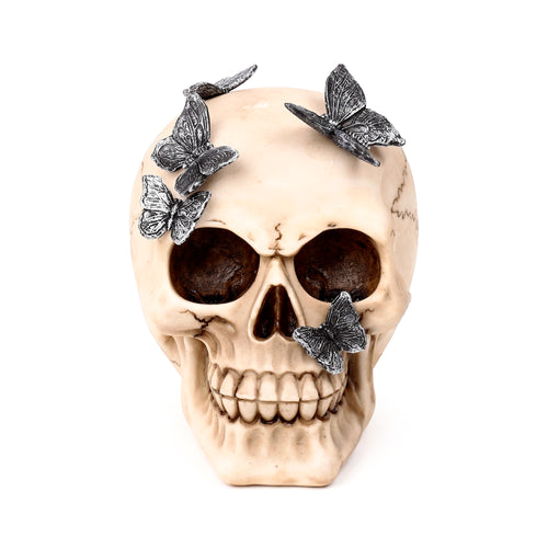 Decorative Ornament - Skull with Metallic Butterflies