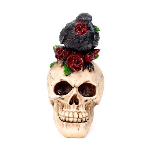 Decorative Ornament - Skull with Raven & Red Roses