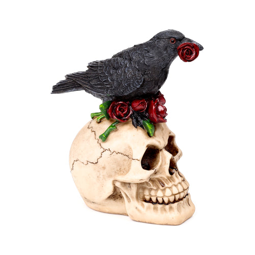 Decorative Ornament - Skull with Raven & Red Roses