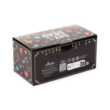 Angled view of a black cardboard packaging box for Day of the Dead glass tumblers, displaying colourful illustrations of confetti, flowers, hearts, and diamonds, with 'DAY OF THE DEAD' text prominently on the lid.