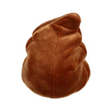 Angled view of a brown plush poop fidget toy, showing its soft, swirled form.