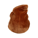 Brown plush poop fidget toy, angled view, showing its soft texture and visible seam.