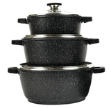 3 Piece Casserole Set - Oven-Safe - Non-Stick Stone-Like Coating & Removable Silicone Handles for Burn-Free Handling. All with Glass Lid.