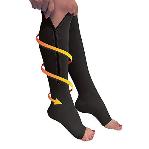 2 Pairs Compression Socks - Men/Women - 2 sizes - For Swollen Feet and Legs, Varicose Veins etc.