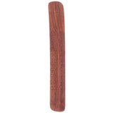 Top view of a reddish-brown Sheesham wood ashcatcher incense stick burner, featuring two parallel rows of delicate engraved flower patterns along its length and a single flower engraving at the top for incense stick placement.
