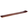Angled view of a dark brown Sheesham wood ash-catching incense holder, featuring engraved stars along the central groove and a fairy design.