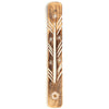 Natural mango wood incense ashcatcher with carved sun and star patterns, a central ash-catching groove, and an incense stick holder, viewed from above.
