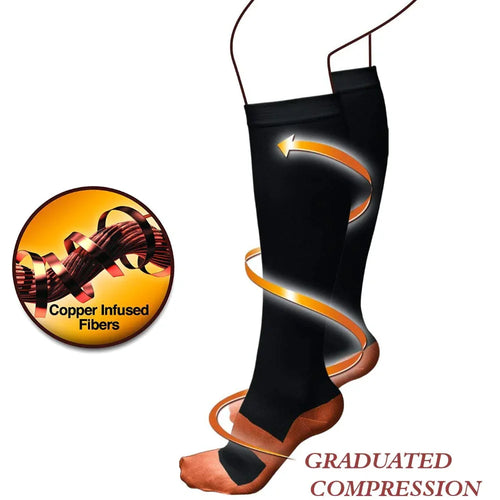 Graduated Compression Socks with Copper - 1 Pair (for Men & Women)
