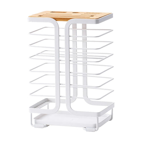 Knife Holder with Bamboo Slot Block - Metal & Bamboo Knife Storage Rack with thoughtful design features