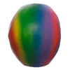Rainbow coloured skull ornament, featuring vibrant vertical stripes.
