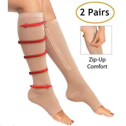 2 Pairs Compression Socks - Men/Women - 2 sizes - For Swollen Feet and Legs, Varicose Veins etc.