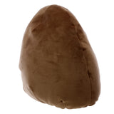 Angled view of a brown plush cushion, featuring a soft, velvety texture and an irregular, rounded shape.