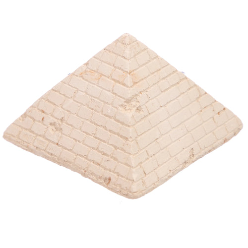 Angled view of a light beige, pyramid-shaped excavation block with a textured, brick-like surface for a kids archeology kit.