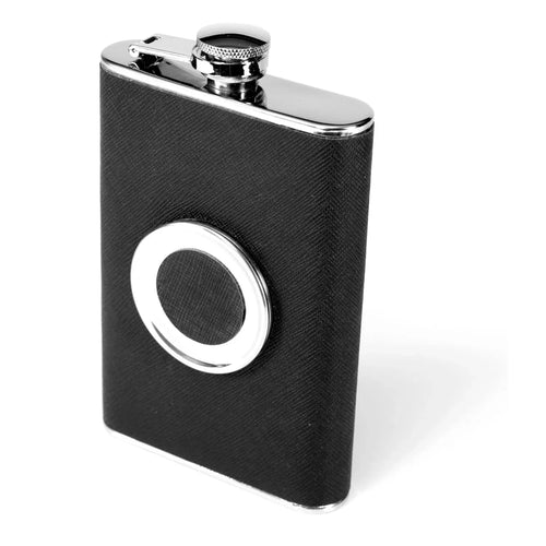 Hip Flask in Stainless Steel & Faux Leather with Built-in Collapsible 2 oz Cup -  8oz