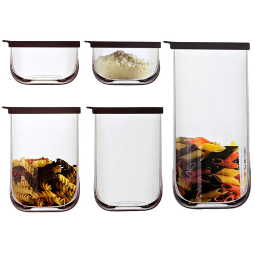 Glass Storage Jars with Airtight Lids - Set of 5 Glass Containers in 3 different sizes (1 Large, 2 Medium, 2 Small)