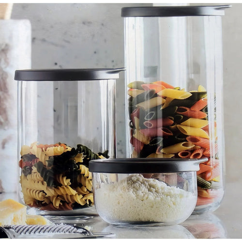 Glass Storage Jars with Airtight Lids - Set of 5 Glass Containers in 3 different sizes (1 Large, 2 Medium, 2 Small)
